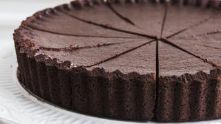 An image of a simple chocolate torte.