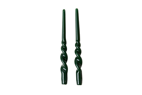 Lacquered Tall Twisted Taper Candles, Spruce, Set/2 - Lacuisinebozeman