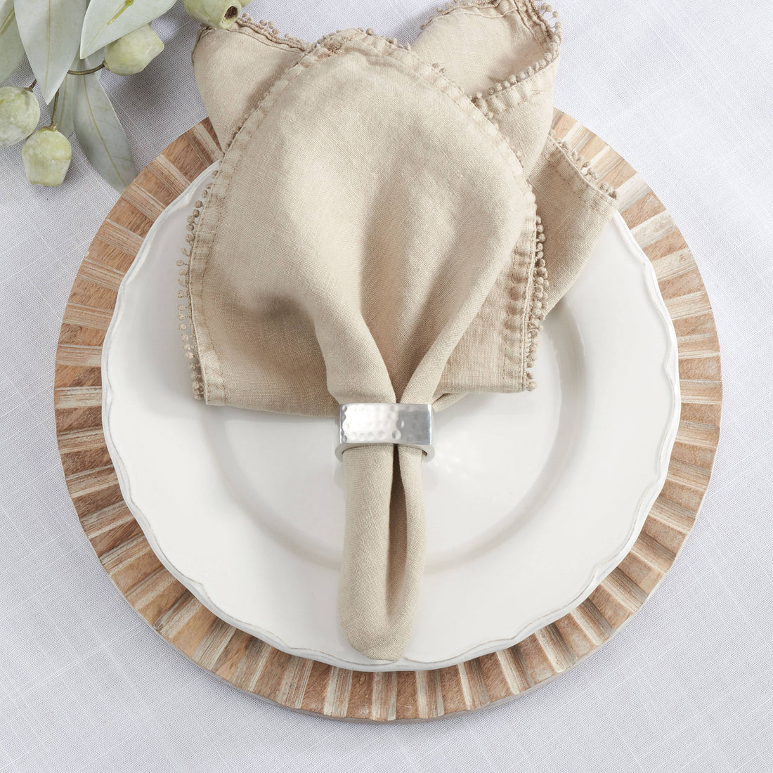 Square Silver Hammered Napkin Ring, Set/4 - Lacuisinebozeman