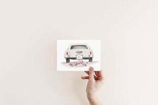Just Married Wedding Car Card, hand painted watercolor card : Single Card - Lacuisinebozeman