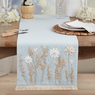 Embroidered Floral Decorative Table Runner - Blue - Lacuisinebozeman