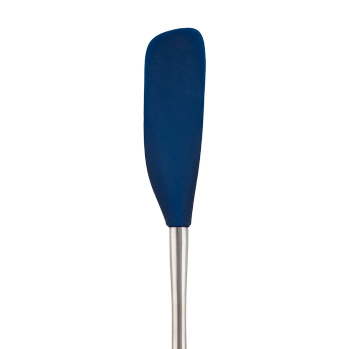 Tovolo Flex-Core silicone and stainless steel jar scraper in deep indigo, designed for cleaning jars and containers.