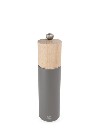 Peugeot Boreal Beech Wood Pepper Mill in rock grey, 8-inch size, showcasing a stylish, ergonomic design with a textured finish.