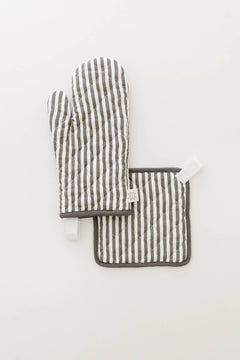 Oven Mitt + Potholder - Quilted Linen Set in Pewter Grey