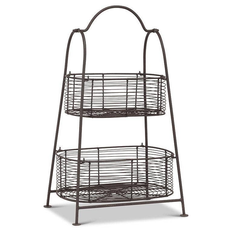 Oval Double Basket Storage Rack-Dark Brown-25"H - Lacuisinebozeman