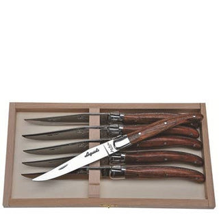 Jean Dubost 6 Bubinga Wood Steak Knives in a Box - Lacuisinebozeman