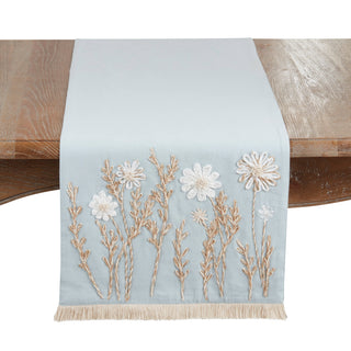 Embroidered Floral Decorative Table Runner - Blue - Lacuisinebozeman
