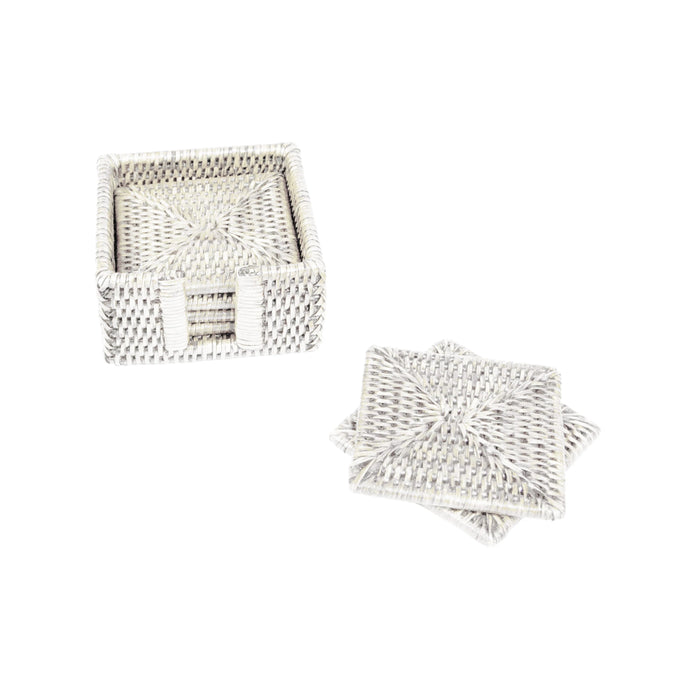 Rattan Square Coaster and Holder Set, Cream - Lacuisinebozeman