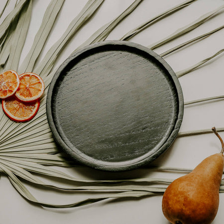 Black Round Wood Tray - Lacuisinebozeman