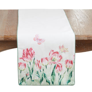 Floral Butterfly Decorative Table Runner - White - Lacuisinebozeman