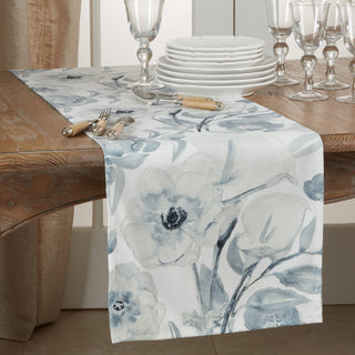 Watercolor Floral Runner: Blue-Grey / 16"x72" - Lacuisinebozeman