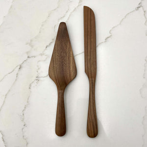 Walnut Wood Cake Server Set - Lacuisinebozeman