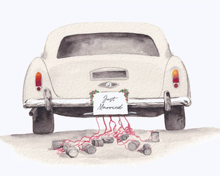 Just Married Wedding Car Card, hand painted watercolor card : Single Card - Lacuisinebozeman